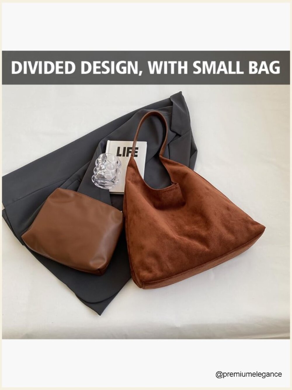 Faux Suede Tote Bag Large Capacity Hobo Purse - Picture 3 of 7